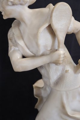 Girl Playing Tennis, White Carrara Marble, Early 20th Century-DCO-2021377