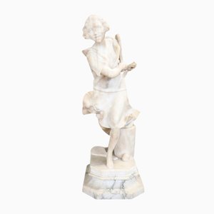 Girl Playing Tennis, White Carrara Marble, Early 20th Century-DCO-2021377