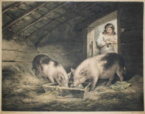 Girls and Pigs - Original Etching by William Ward After George Morland - 1797 1797-ZCI-756772