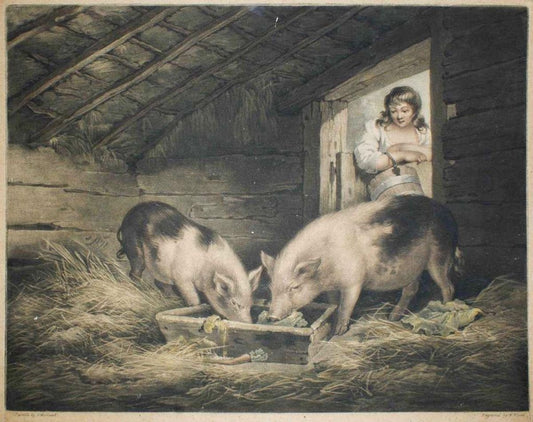 Girls and Pigs - Original Etching by William Ward After George Morland - 1797 1797