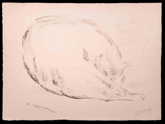 Giselle Halff, Cat, Original Lithograph, Mid-20th Century-ZCI-1343959