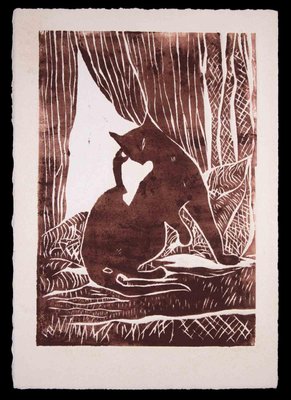 Giselle Halff, Le Chat, Original Woodcut, Mid-20th Century-ZCI-1197237