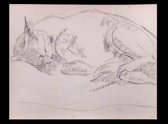 Giselle Halff, Sleeping Cat, Original Pencil Drawing, 1965-ZCI-1324394