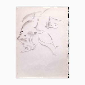 Giselle Halff, Sleeping Cat, Original Pencil Drawing, 1965-ZCI-1324396