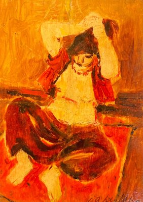 Giulio da Milano, Red Odalisque, 1947, Oil Painting-QUE-1399471