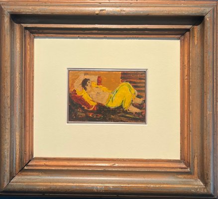 Giulio da Milano, Yellow Odalisque, 1925, Oil Painting-QUE-1399468