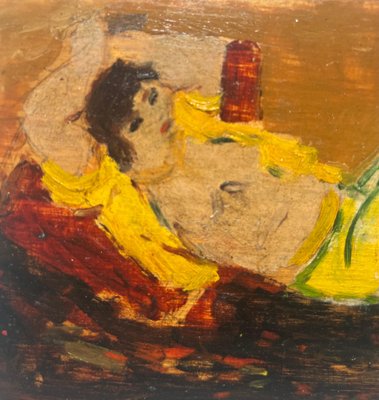 Giulio da Milano, Yellow Odalisque, 1925, Oil Painting-QUE-1399468