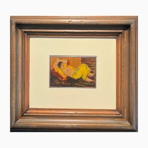 Giulio da Milano, Yellow Odalisque, 1925, Oil Painting-QUE-1399468