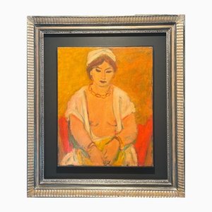 Giulio da Milano, Yellow Odalisque, 1937, Oil Painting-QUE-1399467