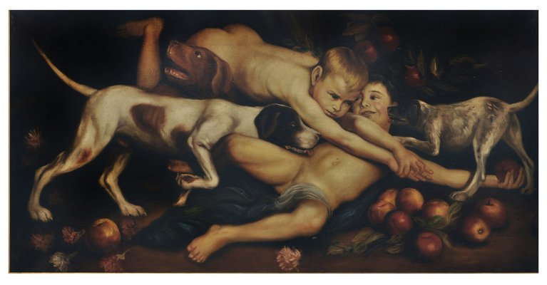 Giulio Di Sotto, Cherubim Playing, Italian School, 2004, Oil on Canvas, Framed-YUW-1317059