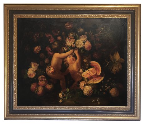 Giulio Di Sotto, Cherubim with Flowers, Italian School, 2002, Oil on Canvas, Framed-YUW-1317061