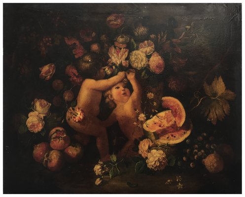 Giulio Di Sotto, Cherubim with Flowers, Italian School, 2002, Oil on Canvas, Framed-YUW-1317061