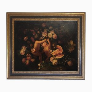 Giulio Di Sotto, Cherubim with Flowers, Italian School, 2002, Oil on Canvas, Framed-YUW-1317061