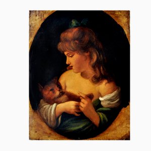 Giulio Di Sotto, Girl with Kitten, 2008, Oil on Canvas, Framed-YUW-1317062