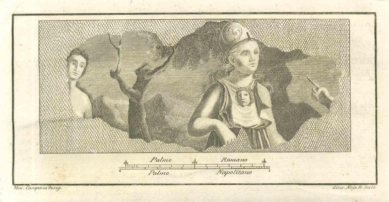 Giuseppe Aloja, Roman Fresco from Antiquities of Herculaneum, 18th Century, Etching-ZCI-2029442