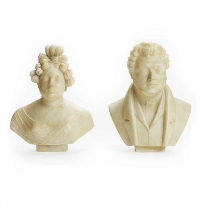 Giuseppe Benassai, Busts, 1834, Alabaster Statues, Set of 2-TBU-2024768