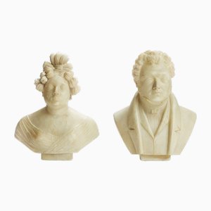 Giuseppe Benassai, Busts, 1834, Alabaster Statues, Set of 2-TBU-2024768