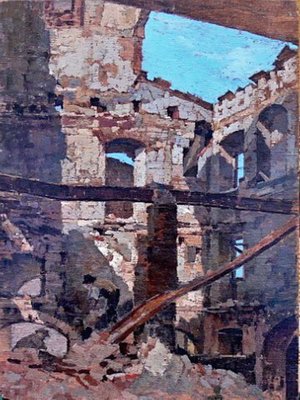 Giuseppe Comparini, Bombed Houses, 1944, Oil on Panel-KHH-1242143