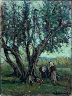 Giuseppe Comparini, The Olive Harvest, 1969, Oil on Canvas-KHH-1243704