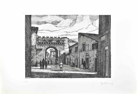 Giuseppe Malandrino, Borgo Pio, Rome, 1970s, Etching