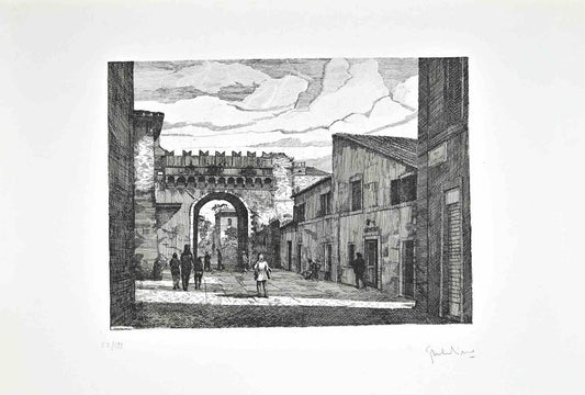 Giuseppe Malandrino, Borgo Pio, Rome, Etching, 1970