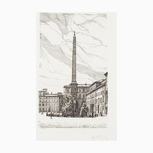 Giuseppe Malandrino - Fountain of the 4 Rivers - Navona Square - Etching - 1970-ZCI-834608