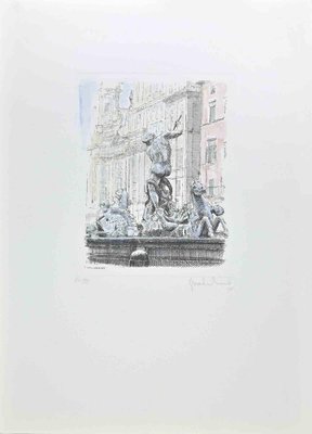 Giuseppe Malandrino, Fountain of the Triton, Etching, 1970s-ZCI-2029513