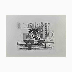 Giuseppe Malandrino, Fountain of the Turtles, Original Etching, 1950s-ZCI-1345543