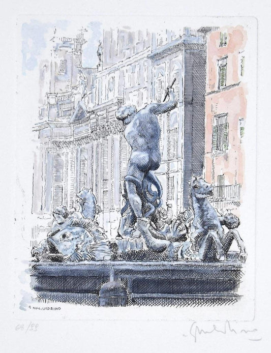 Giuseppe Malandrino, Navona Square, Etching, 1960s