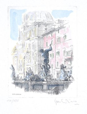 Giuseppe Malandrino, Navona Square, Etching, 1960s-ZCI-803000