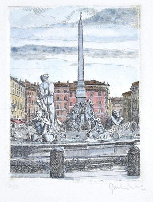 Giuseppe Malandrino, Navona Square, Etching, 1960s-ZCI-802994