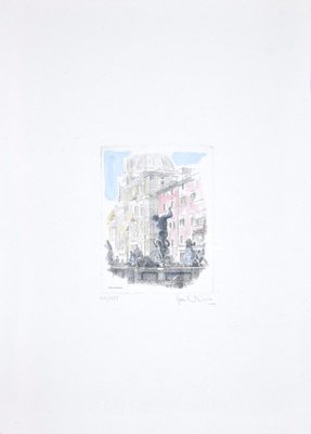 Giuseppe Malandrino, Navona Square, Etching, 1960s-ZCI-803000