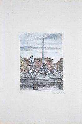 Giuseppe Malandrino, Navona Square, Etching, 1960s-ZCI-802994