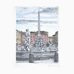 Giuseppe Malandrino, Navona Square, Etching, 1960s-ZCI-802994