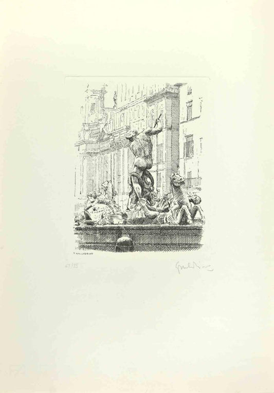 Giuseppe Malandrino, Navona Square, Etching, 1970s