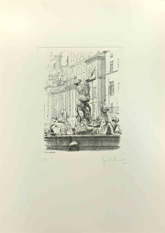 Giuseppe Malandrino, Navona Square, Etching, 1970s