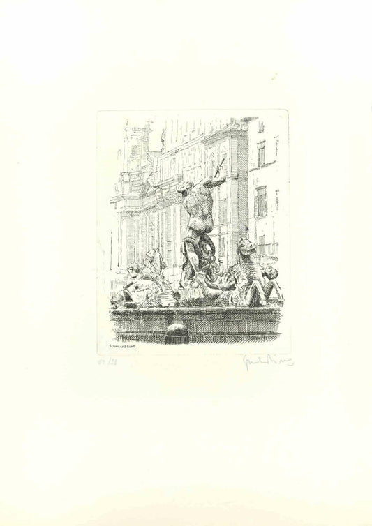 Giuseppe Malandrino, Navona Square, Etching, 1970s