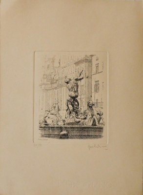 Giuseppe Malandrino, Navona Square, Etching on Paper, 1970s-ZCI-1422416