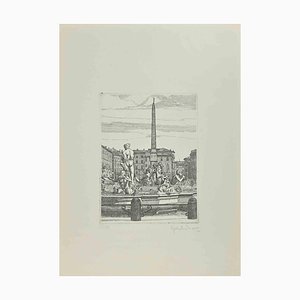 Giuseppe Malandrino, Navona Square, Fountain of 4 Rivers, Etching, 1972-ZCI-2029451