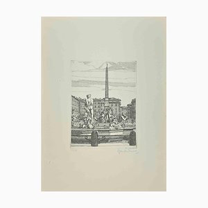 Giuseppe Malandrino, Navona Square, Fountain of 4 Rivers, Etching, 1972-ZCI-2029514