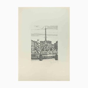 Giuseppe Malandrino, Navona Square, Fountain of 4 Rivers, Etching, 1972-ZCI-2029425