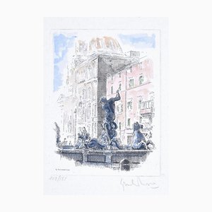 Giuseppe Malandrino - Navona Square - Fountain of the Triton - Rome - Etching by G. Malandrino - 1970s-ZCI-823506