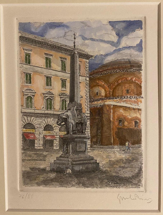 Giuseppe Malandrino, Piazza Della Minerva, Rome, Etching, 1970s