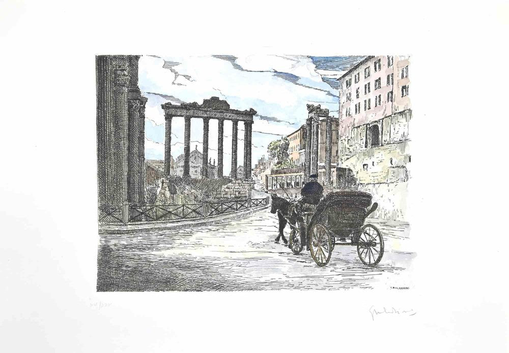 Giuseppe Malandrino, Roman Forum, Etching, 1970s