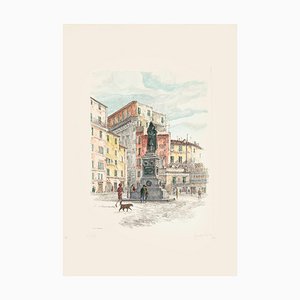 Giuseppe Malandrino, Rome Campo de Fiori, 1950s, Original Etching-ZCI-800526