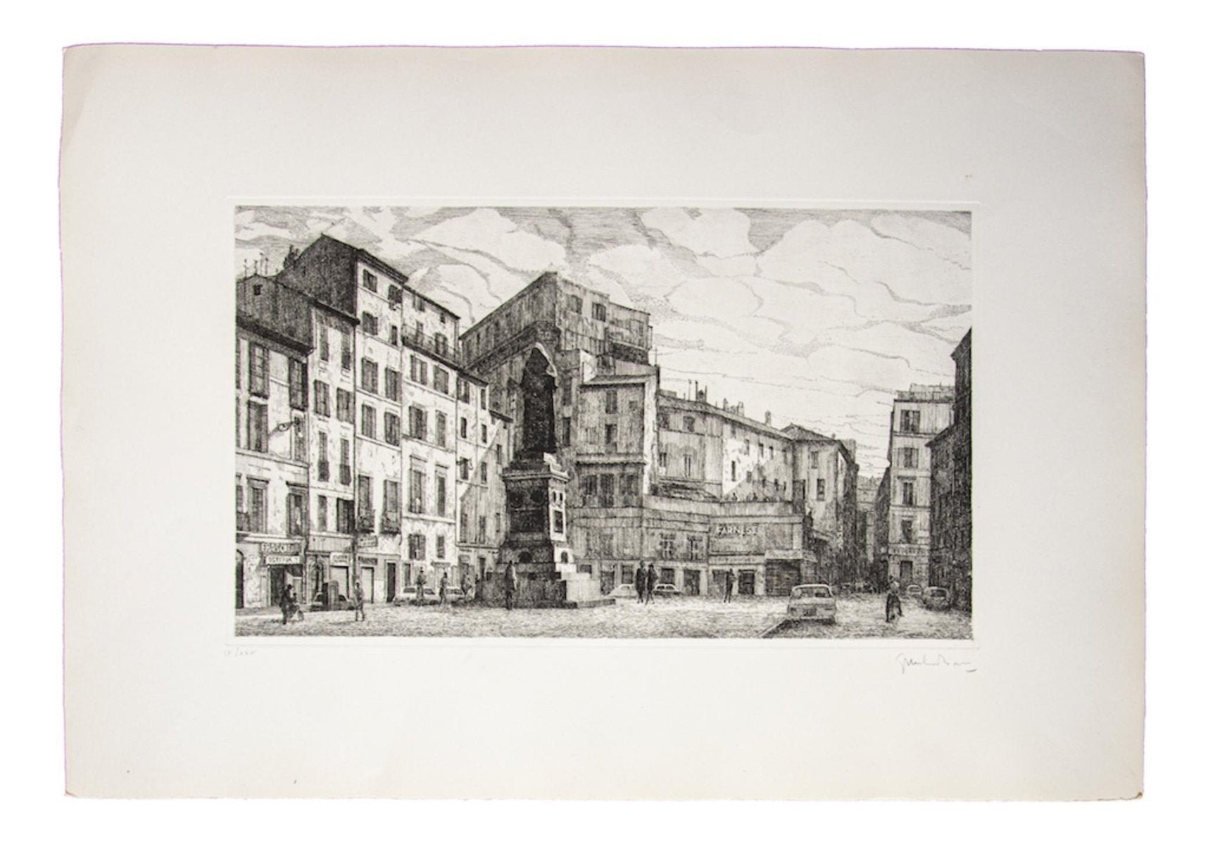 Giuseppe Malandrino, Rome Campo De 'Fiori, Etching, 1971