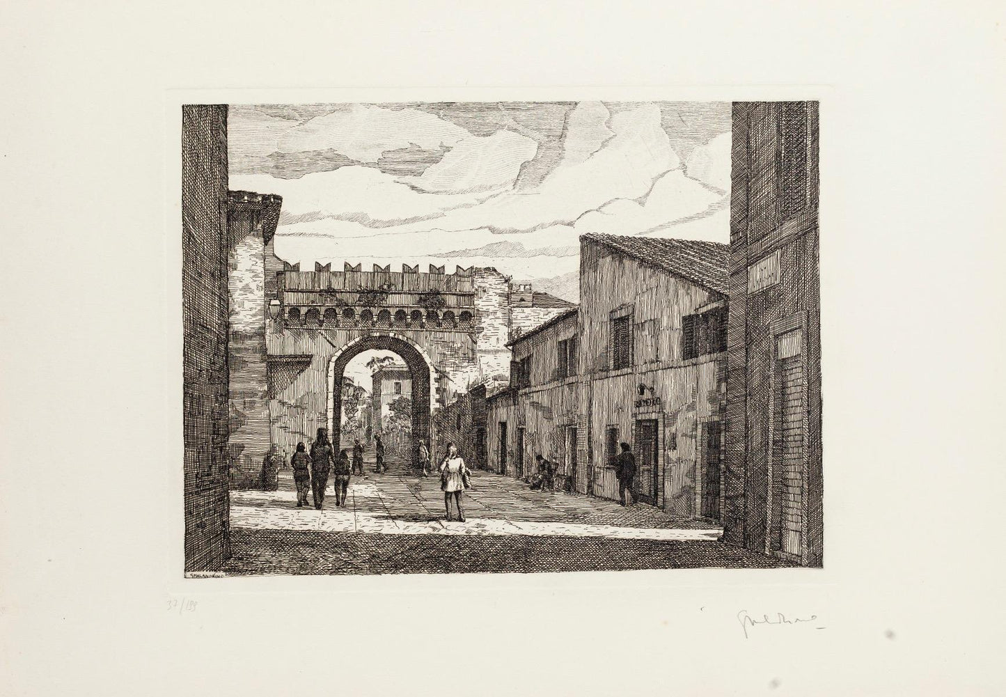 Giuseppe Malandrino, Rome, Porta Settimiana, Etching, 1970s