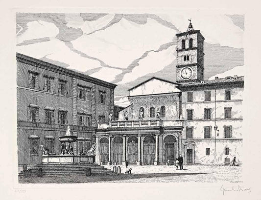 Giuseppe Malandrino, The Church of S. Maria In Trastevere, Etching, 1970s