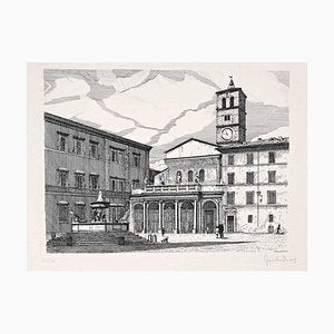 Giuseppe Malandrino, The Church of S. Maria In Trastevere, Etching, 1970s-ZCI-847344