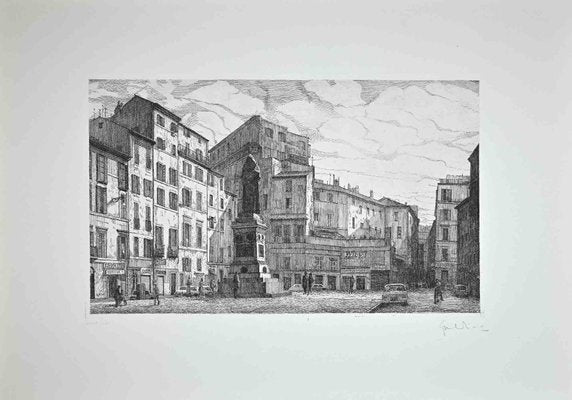 Giuseppe Malandrino, View of Piazza Campo Dé Fiori, Original Etching, 1970-ZCI-1179774